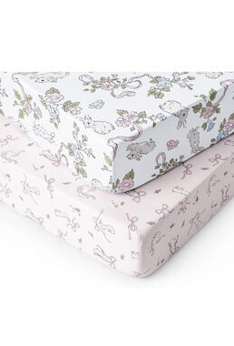 Baby Crib Sheets 2 Pack Fitted Standard Crib Rabbit and Floral Pink
